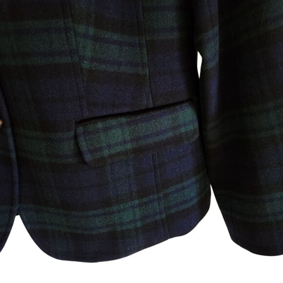 Talbots Black Watch Velvet Trim Plaid Blue & Green Holiday Wool Blend Blazer 12 - Picture 10 of 10
